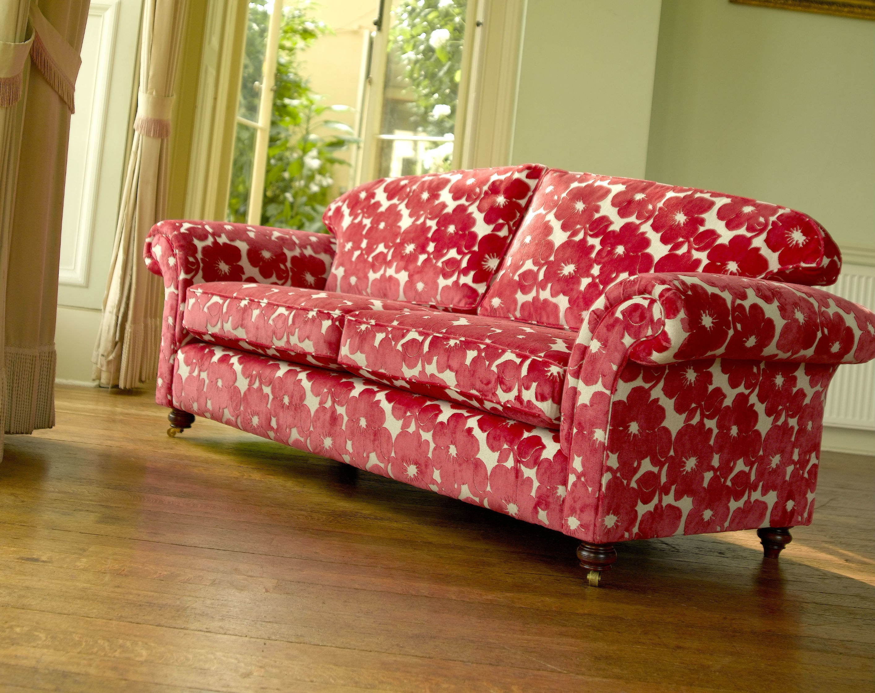 Red store floral sofa